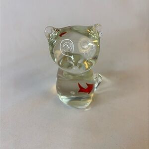 Vintage‎ Clear Glass Cat Swallowed Goldfish Paper Weight.